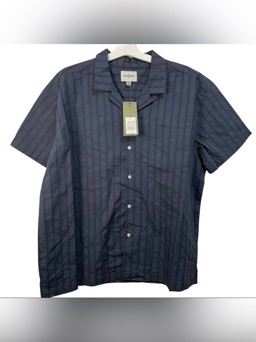 Goodfellow & Co Navy Short-Sleeve Button-Down Shirt with Subtle Stripe